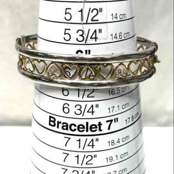 *SOLD* 14K Gold & Sterling Silver Heart Bangle / Bracelet & Earring Set - Picture 12 of 15